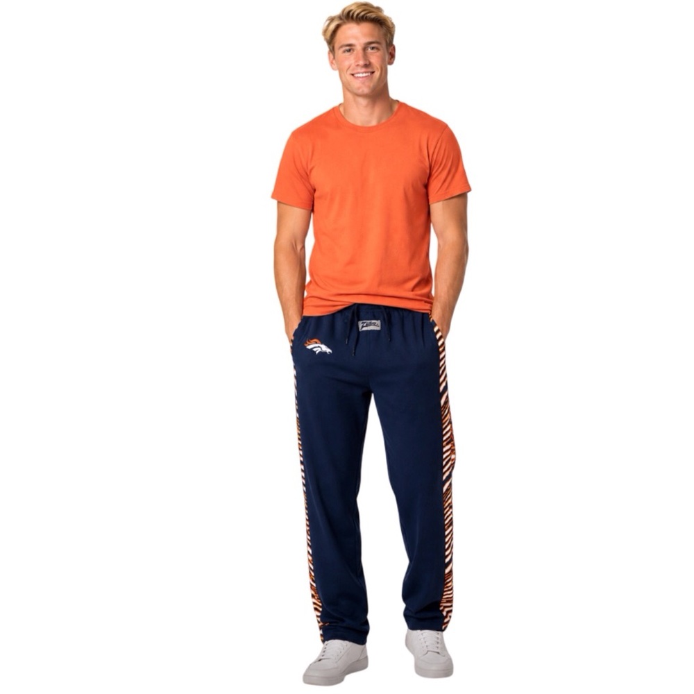 Denver Broncos Sweatpants Size Medium Zubaz Blue Orange Stripes Elastic Waist